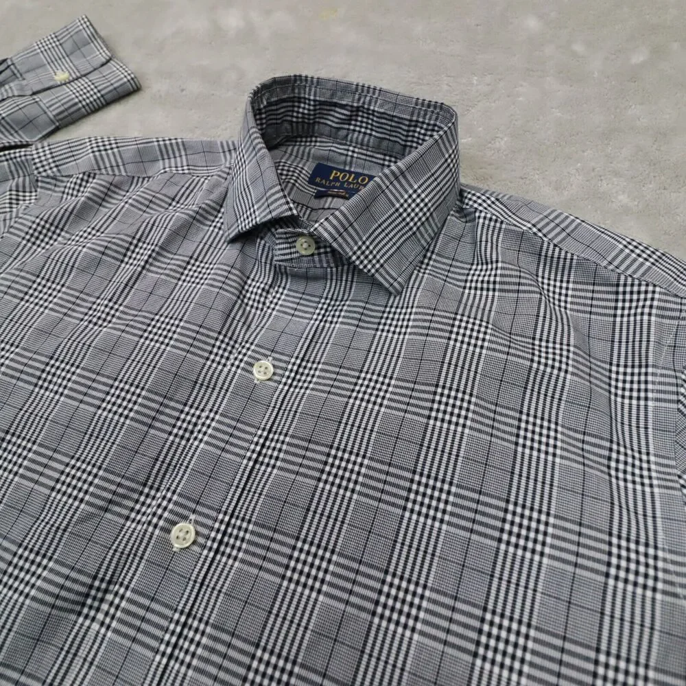 Polo Ralph Lauren Men's Black White Plaid Non-Iron Button‎ Up Shirt size Small